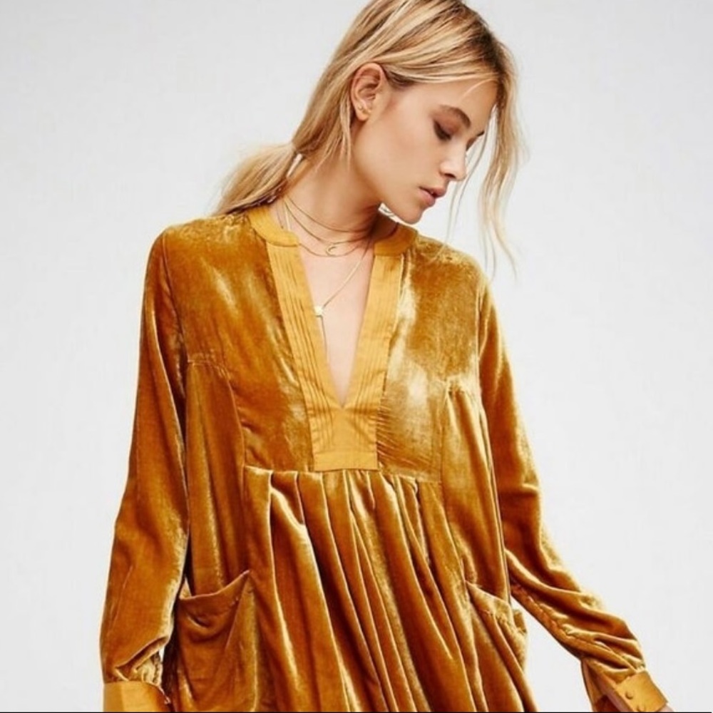 Free People Choose Me Gold Velvet Tunic